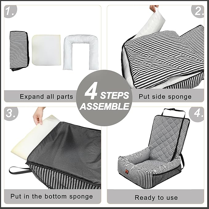 Dog Car Seat for Small and Medium Dogs, Booster Seat Sofa Pet Bed, Portable Car Travel Carrier Bed (Black Stripes-Thick Filling)