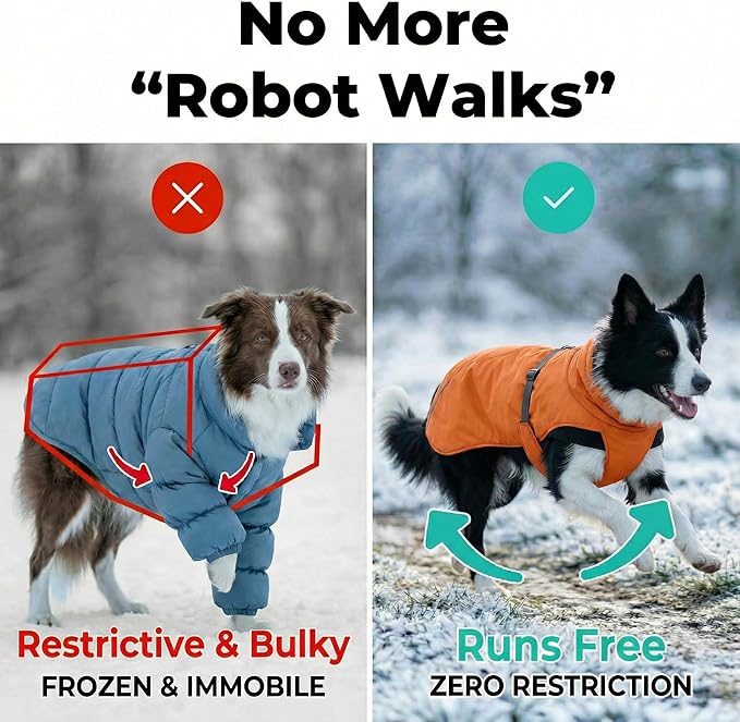Dog Winter Coat, Warm Puffer Jacket with Fur-Safe Buckle & Leash Hole for Cold Weather, Water-Repellent Snow Vest, Breathable Thermal Apparel for Hiking & Active Dogs (Aurantium, X-Large)