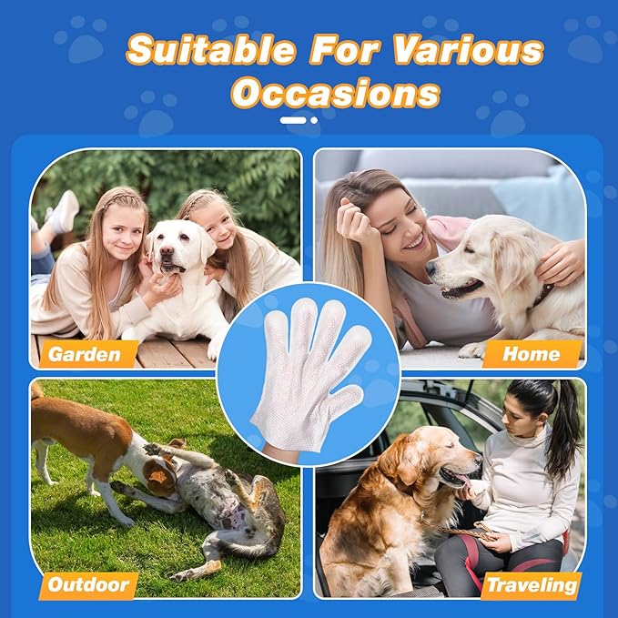 Pet Glove Wipes for Dogs and Cats, Deodorizing Cleaning Gloves, Hypoallergenic Coconut Oil Grooming Wipes, Individually Wrapped, for Pet Dry Cleaning, Daily Care and Travel, 18 Pcs