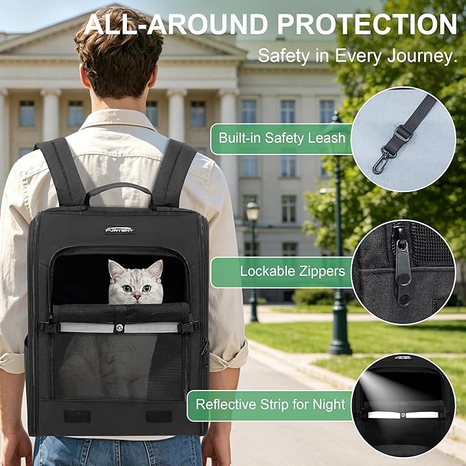 Dog Carrier Backpack for Cats and Puppies,up to 5-17 lbs,Portable and Breathable Mesh, Storage Pockets, and Built-in Safety,Pet Carrier for Hiking and Outdoor Use,Black