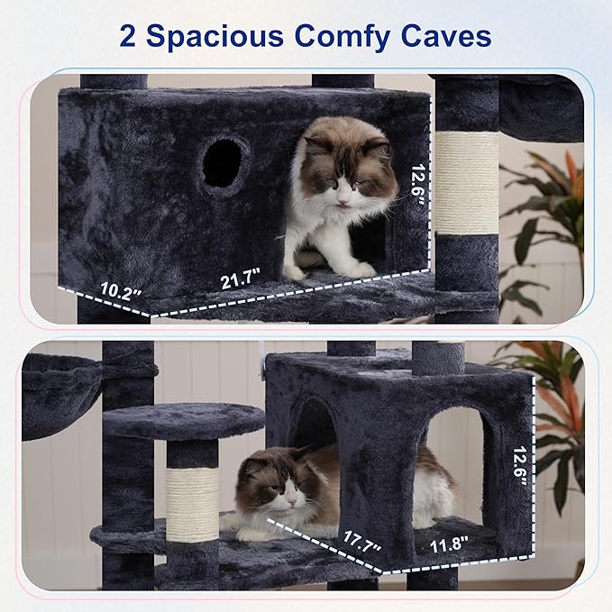 Gitelsnour Tall Cat Tree, Large Cat Tower for Adult Cats, 80.7'' (205cm) Heavy-Duty Cat Tree House for Indoor Cats 20 lbs+ with Scratching Posts, 2 Top Perches/Condos, Hammcok, Smoky Gray GCT034G