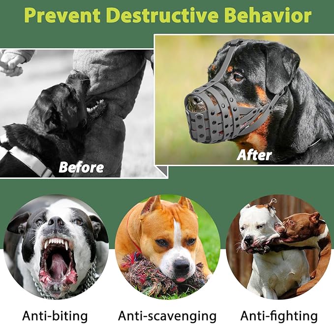 Mayerzon Pitbull Muzzle for Large Medium Sized Dogs to Prevent Biting Scavenging, Basket Muzzle for Rottweiler Staffordshire Terrier in Grooming Training, Allow to Pant Drink, Lightweight and Sturdy