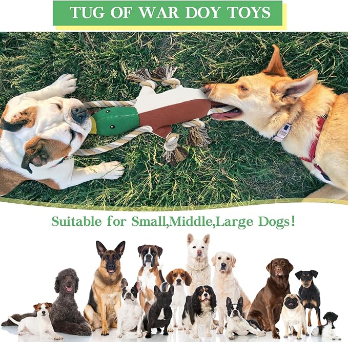 Letsmeet Lesmeet Upgraded Duck Dog Toys Puppy Toys with Crinkle Paper and Squeaker, Interactive Tug of War Dog Toy for Small, Medium, and Large Breeds