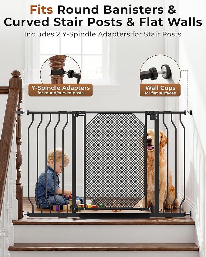 29.5-48" Baby Gate for Stairs, Child & Pet Proof, No-Drill Pressure Mount Auto Close One-Hand Operation, 30.5" Tall Indoor Dog Gate for Doorways, 4 Adjustable Sizes, Black