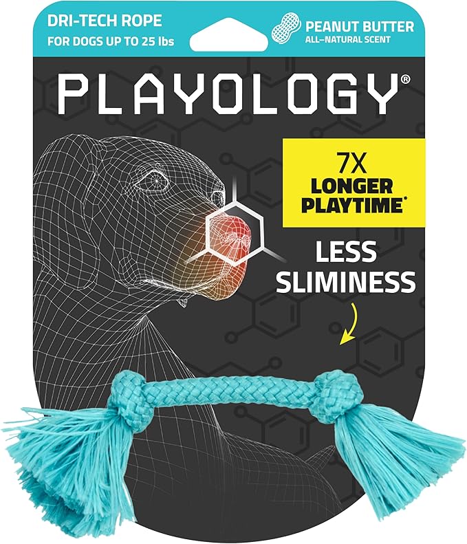 Playology Dog Toys | Dri-Tech Rope Tug of War Dog Toy for Tough Chewers | Peanut Butter Scented Small Tug Rope Toys for Dogs