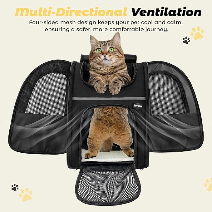 Zavothy Cat Backpack Carrier – Expandable Airline Approved Pet Travel Bag for Cats & Small Dogs, Breathable Mesh Pet Carrier Backpack with Padded Base (Black)
