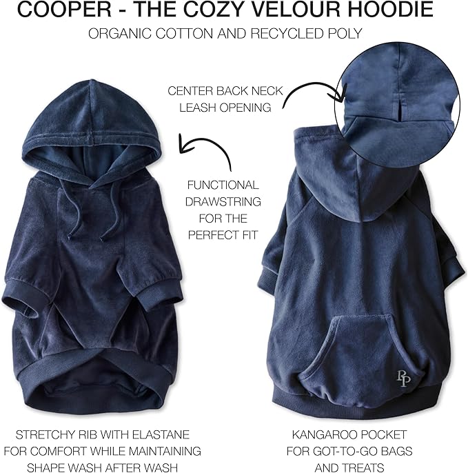 Pet Passion Cooper II Organic Cotton Velour Dog Hoodie Pet Coat for Small, Medium and Large Dogs, Navy, XX-Large (70-110 lbs)