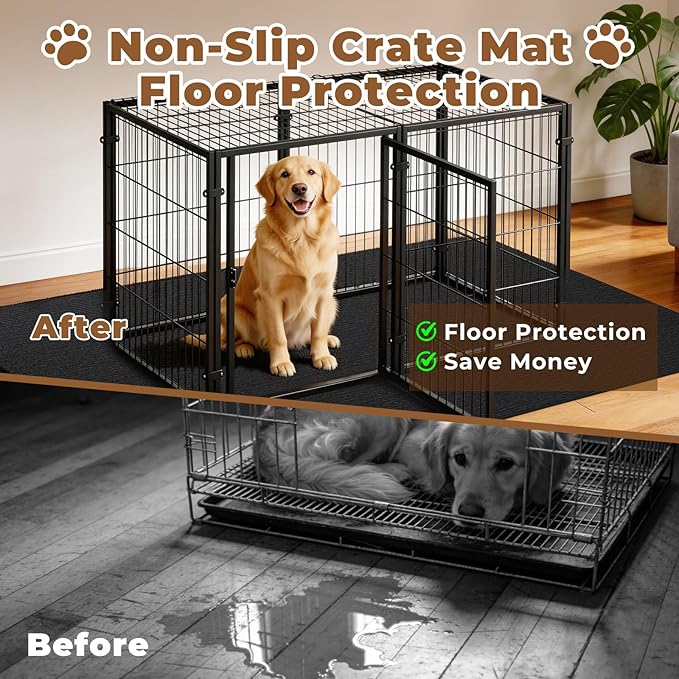 Dog Crate Mat, 32 in x 50 in Dog Playpen Mat Rubber Kennel Mat Extra Large Liner for Under Dog Crate Cages, Absorbent Urine, Puppy Pee Pad Reusable Washable Floor Protector Waterproof Non-Slip Black