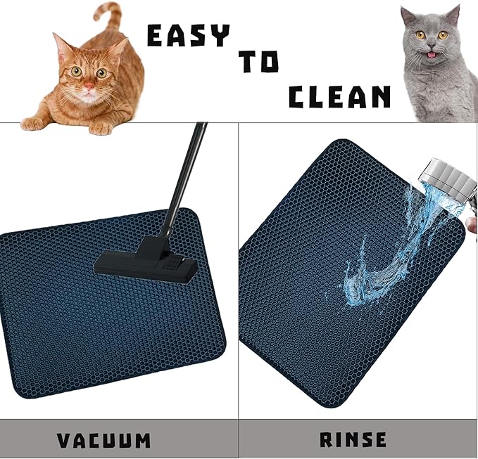 Cat Litter Mat, Honeycomb Double Layer Litter Trapping Mat, 18" x 24" Kitten Litter Box Pad, Waterproof Urine Proof, Washable Easy Clean (Black)