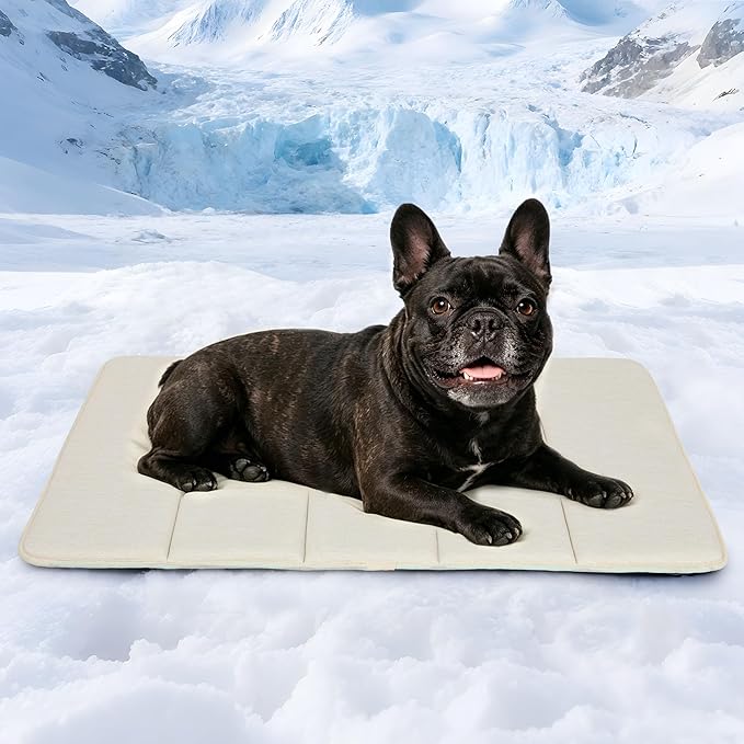 Dog Cooling Mat for Medium Dogs - 30x20 Orthopedic Memory Foam Pet Pad for Summer, QMAX>0.5, Washable Premium Comfort Crate Pad for Your Furry Companion, Dark Beige