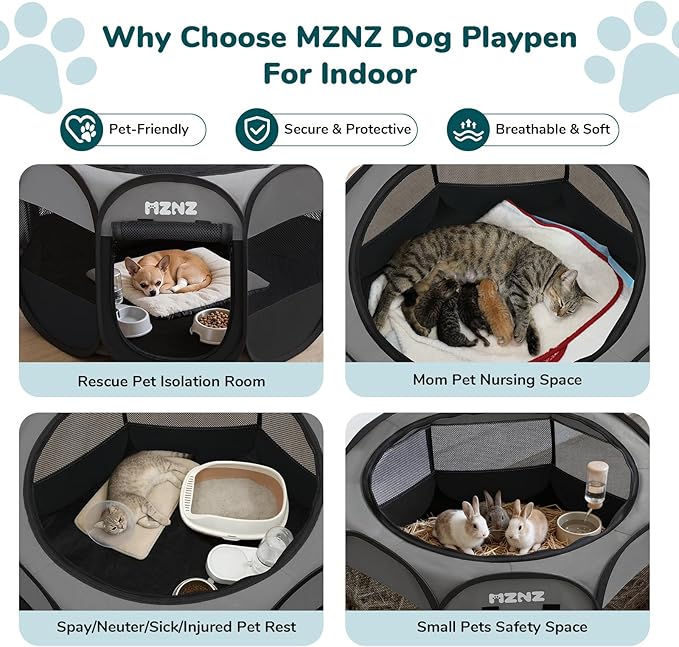 Dog Cat Playpen, Portable Small Animal Playpen Crate Indoor for Dogs Cats Rabbits, Foldable Guinea Pigs Bunny Cage Enclosure Outdoor, Pop Up Dogs Cats Tent Kennel with Carrying Case, Dark Grey