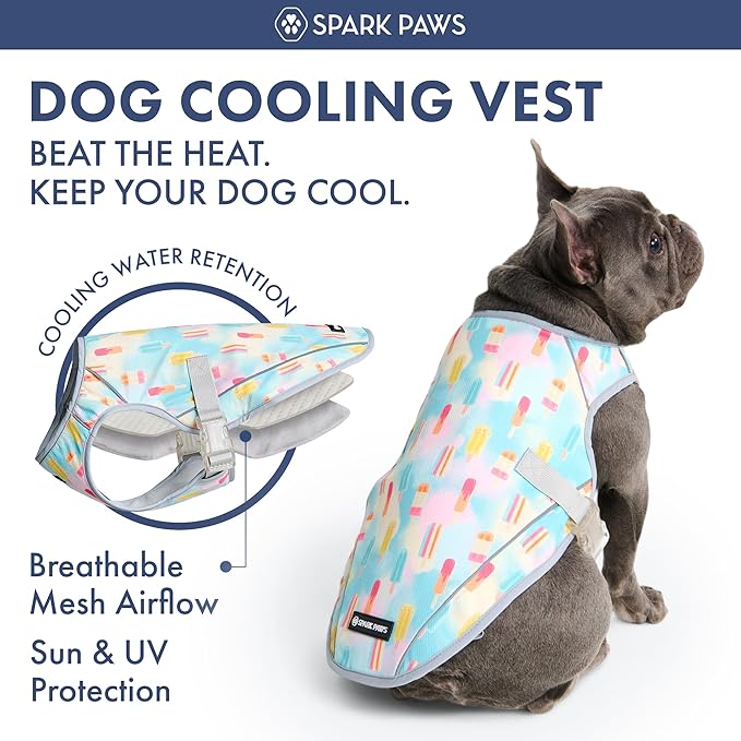 Spark Paws Dog Cooling Vest - SPF 50 UV Sun Protection - Summer Heat Relief Gear for Dogs, Lightweight, Evaporative Cooling - Dog Anxiety Relief Vest During Hot Days - Popsicles - Size 4XL