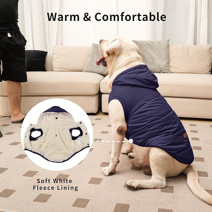 Vecomfy Fleece Lining Extra Warm Dog Hoodie in Winter for Large Dogs Jacket Pet Coats with Hooded,Blue XL