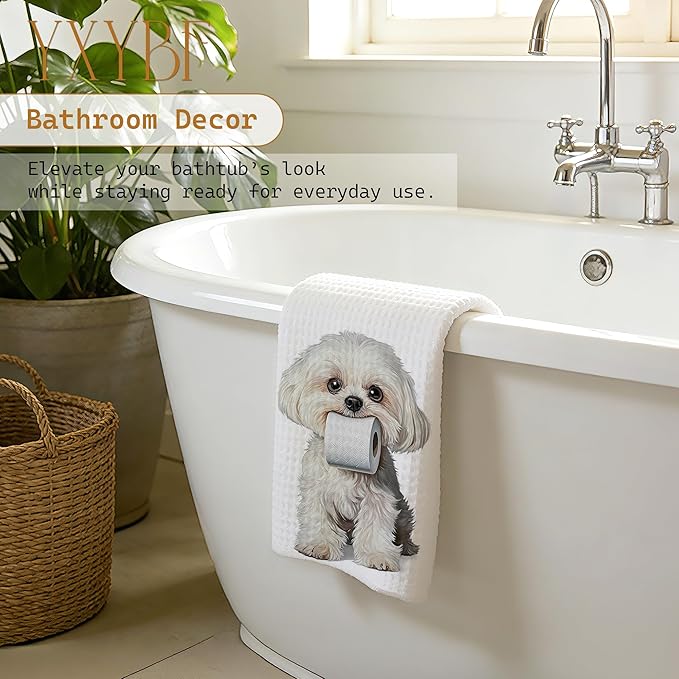 Funny Maltese Hand Towels for Bathroom Washroom Decor 16x24 Inches, Maltese Dog Lover Gifts for Women Men, Funny Toilet Paper Dog Bathroom Towels Decorative