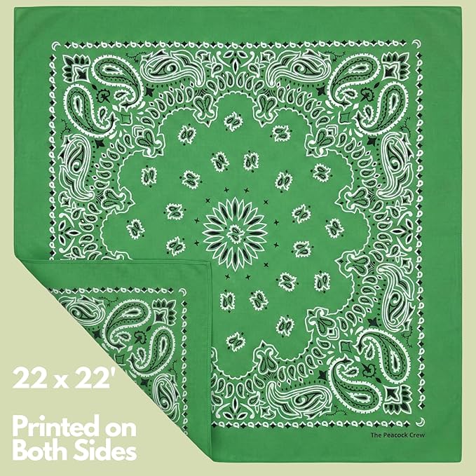 The Peacock Crew Premium Soft Cotton Bandanas Pack for Men and Women Paisley 22 x 22 inches