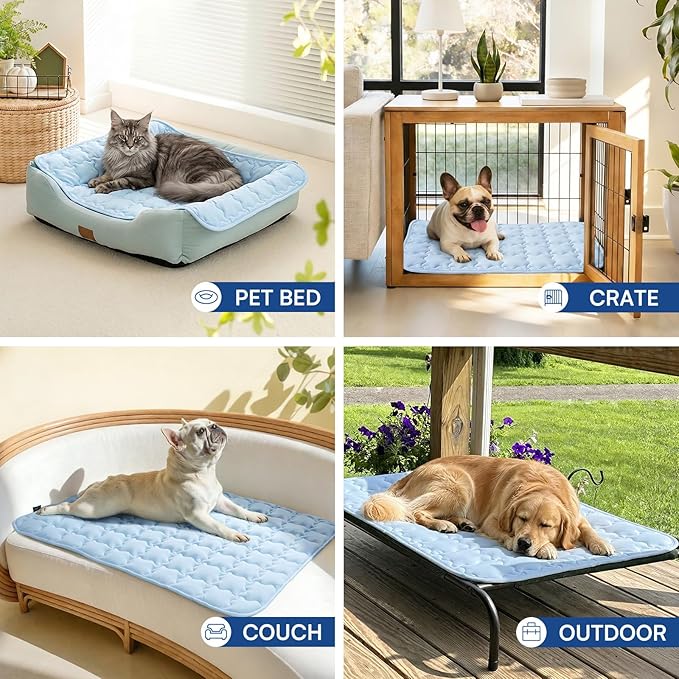 Luciphia Premium Dog Cooling Mat Non-Slip Q-MAX>0.5 Self-Cooling Pad for Small Pet Cat Indoor Portable Kennel Puppy Bed for Summer Crate Pad for Dog Washable Light Blue 20x30 inches