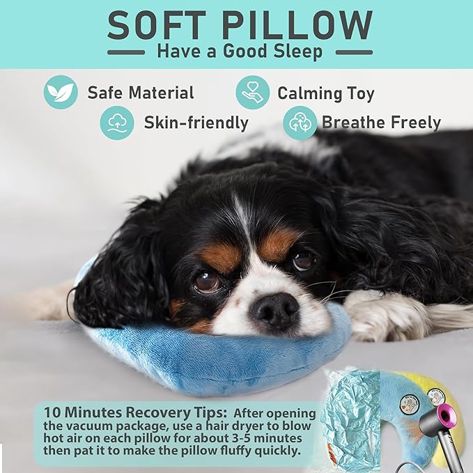 Cat Pillow, Dog Pillow, Claming Pillows for Small Dogs and Cats, Joint Relief Sleeping Improve Pet Neck Pillow， Deep Sleep Fluffy & Cozy Pet Calming Toy，Machine Washable(2 Pack(Blue&Yellow))
