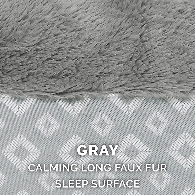 Furhaven Replacement Donut Dog Bed Cover Plush & Diamond Print Calming Cuddler, Machine Washable - Gray, Large