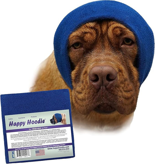 Happy Hoodie The Original Dog & Cat Calming Band - American Brand - Anxiety Relief/Noise Protection-Grooming-Thunder-Fireworks (X-Large, Blue) - Since 2008