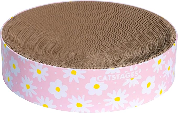 Catstages Scratch & Snuggle Daisy Two-in-One Corrugated Cat Scratcher and Lounging Spot, Floral Design, Pink