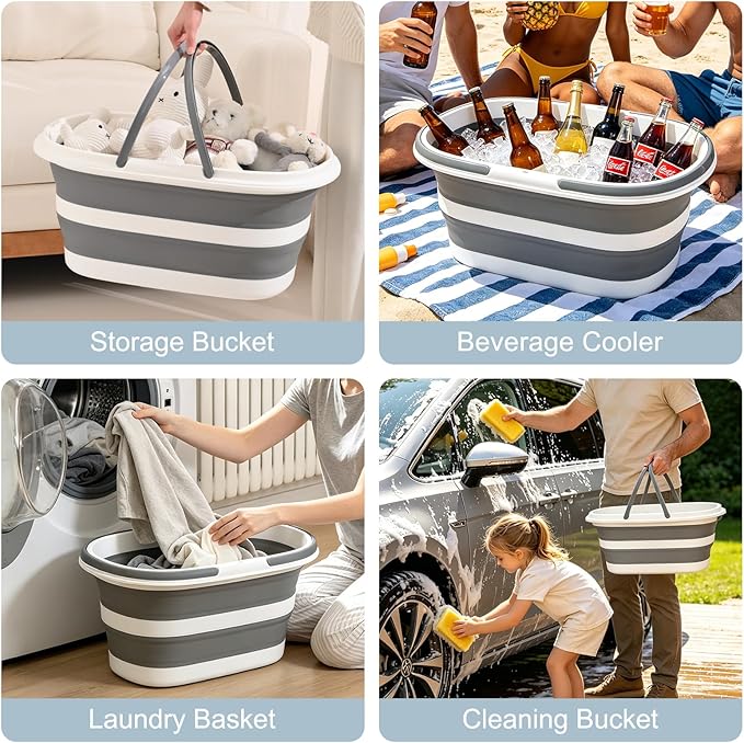 Goderewild Collapsible Pet Bathtub with Wheels and Drainage Hole, 35L Portable Folding Bathing Tub for Dogs Cats, Multi-Purpose Laundry Basket Storage Bin for Camping RV Travel, Space-Saving Design