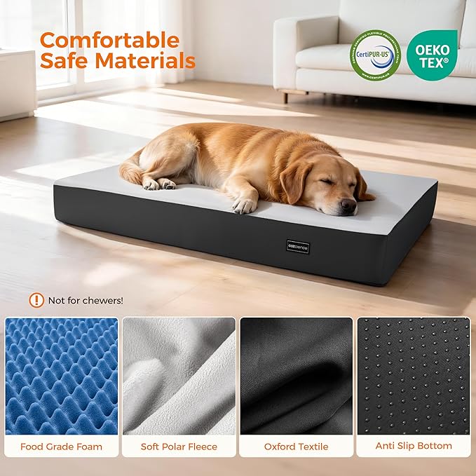 5 Inch Thick Orthopedic Dog Bed for Medium & Large Dogs, High Density Egg Crate Memory Foam with Support Foam, Waterproof Liner & TPU, Removable Washable Cover, Nonskid Bottom, 47"x30"x5", Grey