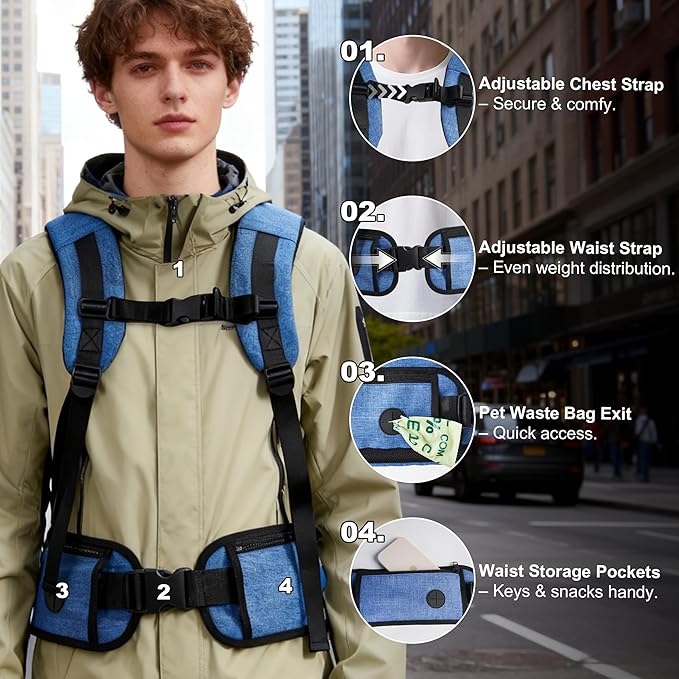 Dog Carrier Backpack for Small Dogs - Breathable Mesh Hiking Bag with Safety Buckle, Adjustable Straps and Elevated Pad - Durable for Hiking (Fits Small Cats Too, Up to 17lbs, Blue)