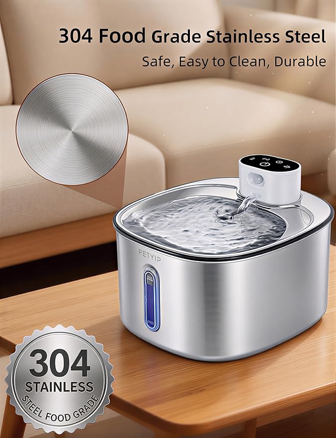 Wireless Cat Water Fountain Stainless Steel,135fl-oz/4L Battery Operated Automatic Pet Water Dispenser,Cordless Dog Water Fountain,Water Fountains for Cats Indoor,Ultra Quiet (Cat Fountain + 7 Filter)