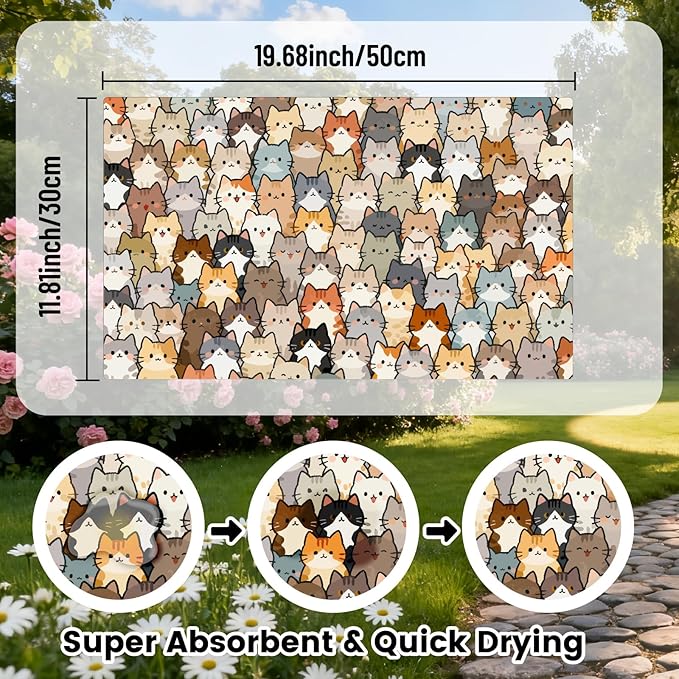 Cute Cat Food Mat 20 x 12 Inch Cartoon Pattern Non Slip Design, Pet Feeding Mat Absorbent Quick Dry Washable Rectangle Bowl Placemat Rug Protect Floors for Cat Dog Food Water Area Home Use