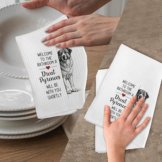 Funny Great Pyrenees Gifts Hand Towels for Bathroom, A Great Pyrenees Will Be with You Shortly Hand Towels, Dog Themed Dish Tea Towel for Kitchen Bathroom Decor, Dog Gifts for Women, 16x24 In