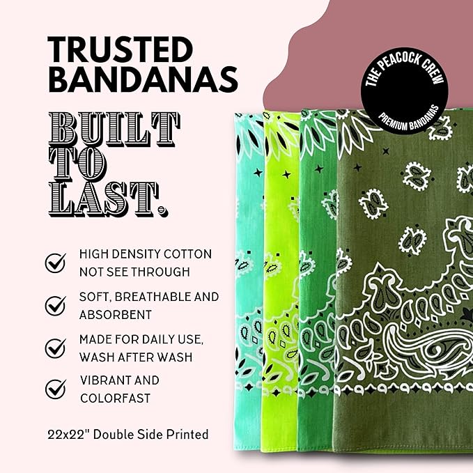 The Peacock Crew Premium Soft Cotton Bandanas Pack for Men and Women Paisley 22 x 22 inches