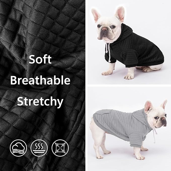 2 Pack Dog Hoodie Sweaters for Small Medium Dogs Warm Dog Clothes for Large Dogs Soft Waffle-Like Laminated Sweatshirt Bulldog (Black+Grey, XXS (Back: 8",Chest: 11", Neck: 7.9"))