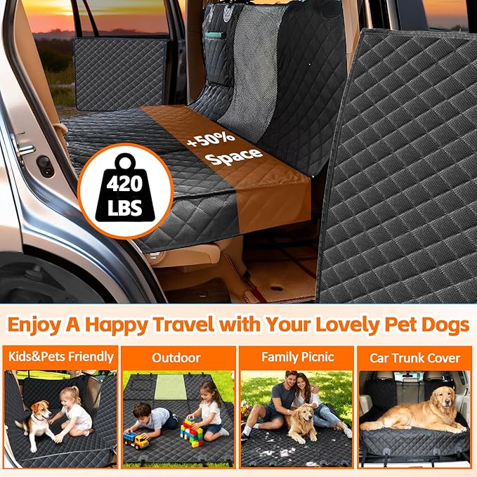 Dog Car Seat Cover for Back Seat Extender for Dogs,Hard Bottom Car Seat Cover for Dogs with Car Door Protectors, Waterproof and Scratch-Resistant Seat Covers for Cars SUV&Truck