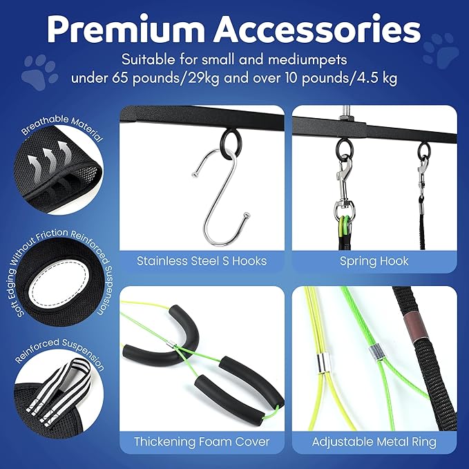 Premium Dog Grooming Arm with Clamp & Dog Grooming Hammock - Heavy Duty Grooming Table for Dogs at Home - Nail Clippers for Dogs - Complete Pet Grooming Kit & Dog Harness for Nail Trimming