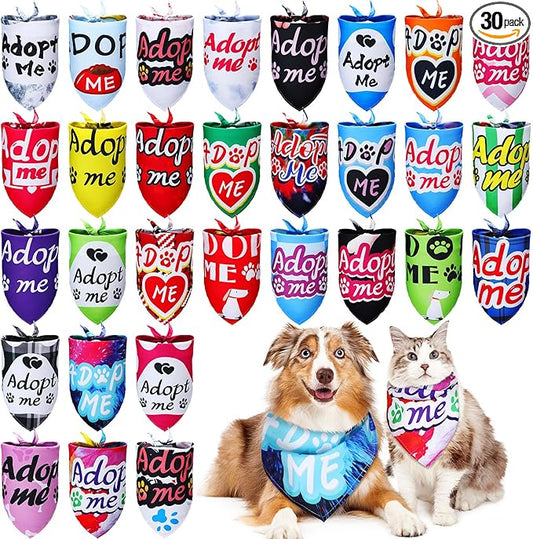Huhumy 30 Pcs Adopt Me Dog Bandanas Bulk Pet Bibs Colorful Triangle Scarf Pet Adopt Me Bandanas for Medium Large Dogs Birthday Adoption Grooming Costume Decor