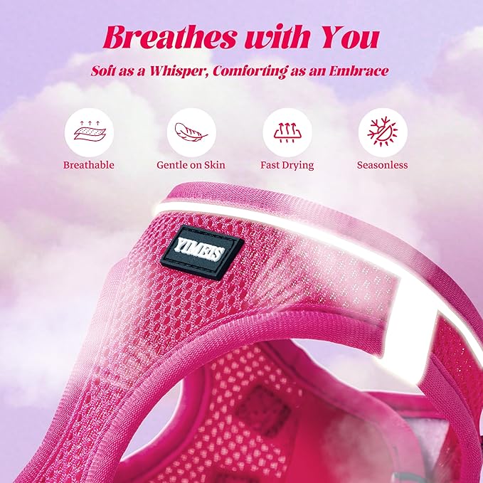 YIMEIS Dog Harness and Leash Set, No Pull Soft Mesh Pet Harness, Reflective Adjustable Puppy Vest for Small Medium Large Dogs, Cats (Rose Red, Medium (Pack of 1)
