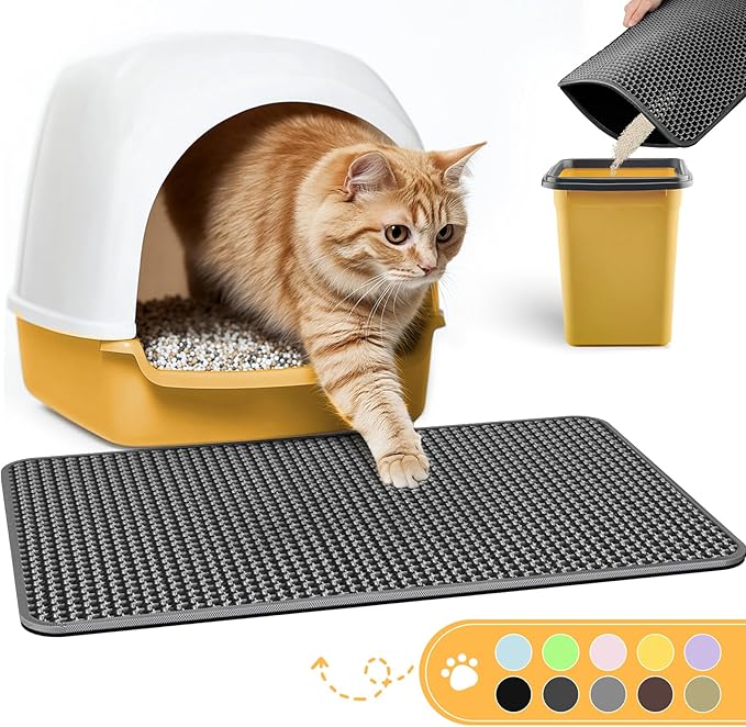 Cat Litter Mat -30'' x 24'' Large Litter Trapping Mat, Easy to Clean Litter Box Mat, Waterproof, Urine-Proof, Non-Slip, Cat Toilet Training Systems Accessories, Dark Grey