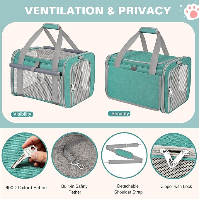Soft Cat Carrier for Pets Up to 20 Lbs, Collapsible Cat Carrier Bag with Privacy Curtains, Airline Approved Small Pet Carrier for Small Medium Cats Dogs Puppy, Washable Soft Pet Travel Bag Dog Carrier