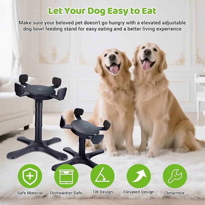 Dog Bowls,Elevated Adjustable Dog Bowl Stand with 3 Heights & Tilted Feeding Design, Raised Stand Compatible with Medium & Large Breeds(2 Pack) Black