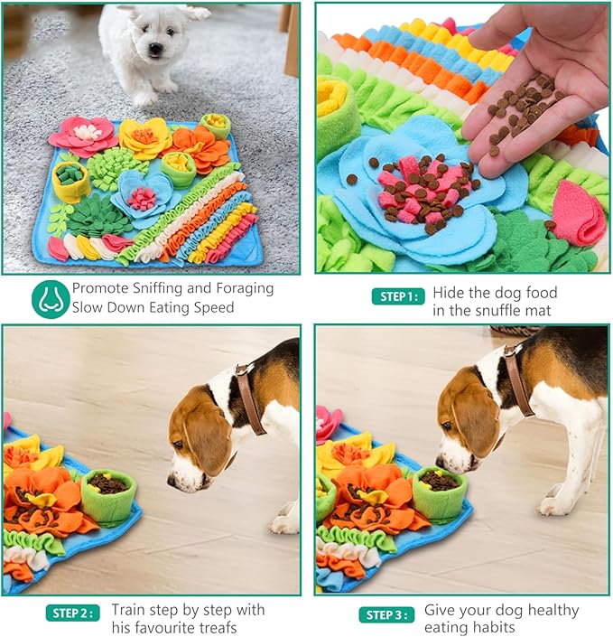 ORIA Snuffle Mat for Dogs, 15.4'' x 15.4'' Slow Feeder Mat for Boredom, Mental Stimulation, Anxiety Relief, Interactive Dog Puzzle Toy & Foraging Mat for Small Dogs, Puppies, Cats, Rabbits