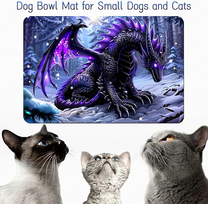 Dog Food Mat, 15.7" x 23.6" Absorbent Pet Feeding Mat for Food and Water, Waterproof Diatom Mud Pet Placemat with Non-Slip Rubber Backing, Easy Clean Cat Bowl Mat for Floors - Snowy Dragon