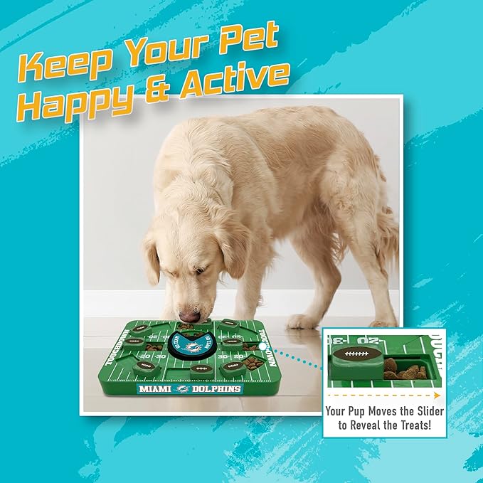 Pets First NFL Miami Dolphins Large Puzzle Toy, New Size, Interactive Dog Treat & Slow Feeding Toy