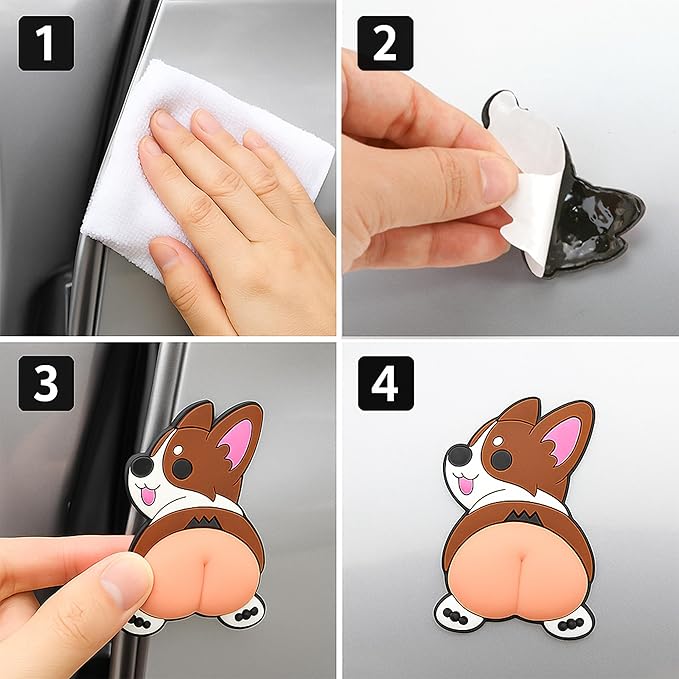 Car Door Anti Collision Protector Bumper Protector Sticker 2 Pcs PVC Cute Cartoon Stickers 3D Silicone Butt Anti Scratch Animal Funny Corgi Soft Car Body Decoration High Elasticity Protects The Paint