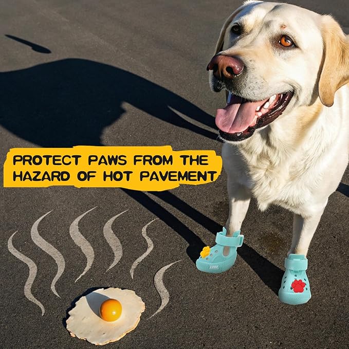 EVA Dog Shoes- Non-Slip Waterproof Dog Booties for Hot Pavement Easy ON & Off, Reflective Adjustable Pet Boots & Paw Protectors, Rugged Sole for Small Medium Large Dog Outdoor Walking (Aqua Green, S)