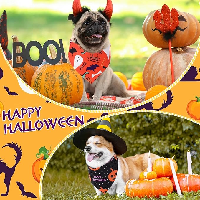 Abbylike 100 Pcs Halloween Dog Bandanas Bulk Pumpkin Bandanas for Dogs Triangle Kerchief Bibs Scarf Set for Pet Halloween Costume Photo Props Accessories Pet Shops, 25 Styles (25.6 x 17.7 x 17.7)