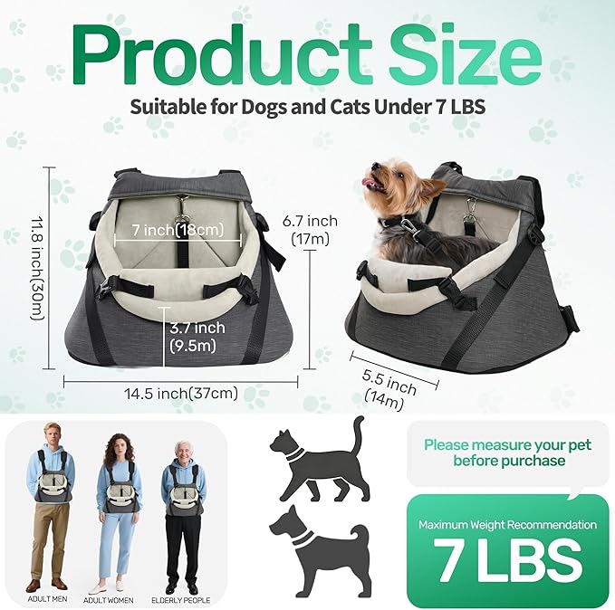 YUDODO Teacup Dog Car Seat – Designed for Tiny Dogs up to 7 lbs – Luxurious Vegan Leather Booster Seat for Chihuahua & Yorkie with Safety Belt & Soft Cushion, Gray