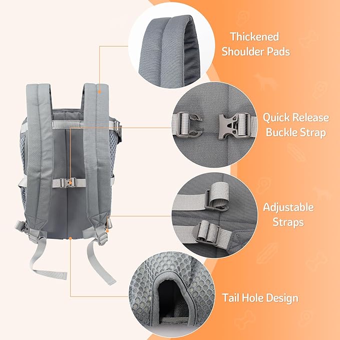 Dog Backpack Carrier Small Dog Backpack, Pet Dog Front Backpack Legs Out Chest Carrier for Small Dogs, Cat Backpack Carrier Dogs Travel Back Pack Hands-Free Hiking Bike Motorcycle (Size:11–19 lbs)