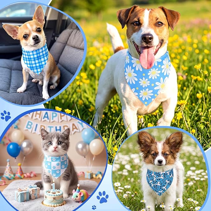 Youyole 120 Pcs Boy Dog Bandanas Bulks Summer Hawaiian Pet Scarf Blue Paw Print Dog Bandanas Cat Triangle Scarves Pet Bibs Cute Dogs Scarf for Puppy Cat Birthday Beach Party Costume