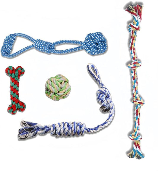 Heavy Duty Rope Toys for Dogs – 5-Pack Indestructible Cotton Dog Toys for Aggressive Chewers, Large & Medium Breed Puppy Dental Rope Tug Toys