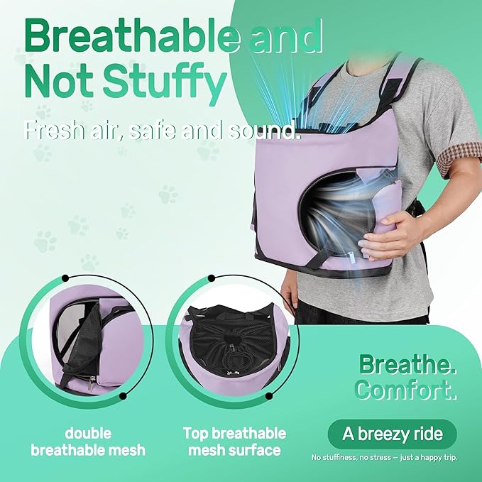 YUDODO Dog Front Backpack Carrier 7-15 lbs, Soft Breathable Pet Front Facing Carrier with Adjustable Straps, Multi-Pocket Design, for Small Dogs & Cats (with Detachable Sling Pouch - Purple)